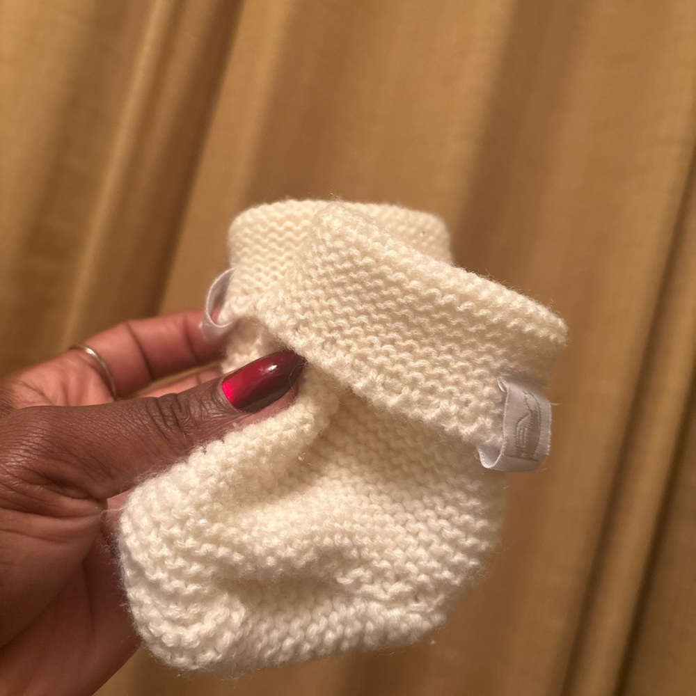 Two Handmade Tan Knit Baby Booties - Picture 3 of 4